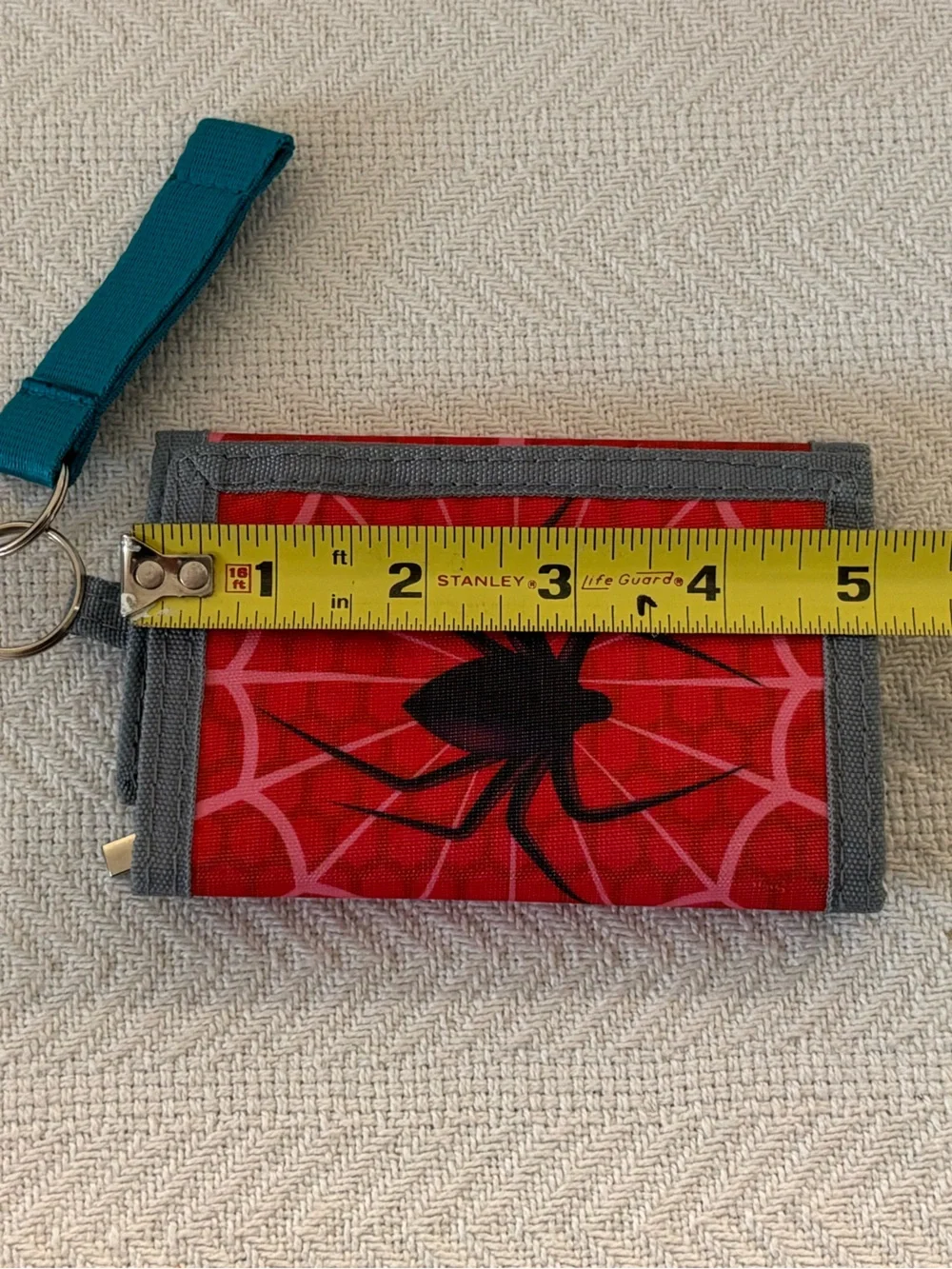 Red Spider Graphic Trifold Wallet with Teal Key Strap